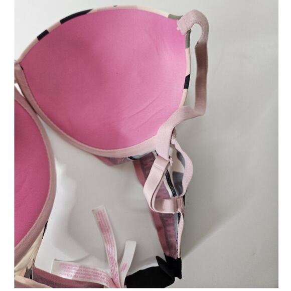 Vtg Y2k PINK Victoria Secret Camo Pink Super Push Up Bra Womans Size 32DD - Picture 3 of 6